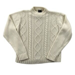 VTG 90s Christopher Rand Fisherman Sweater Women M Cream Cable Knit Cottage